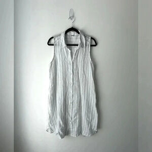 Rosemarie linen stripes white dress front  buttons